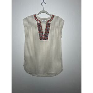 Madewell Womens Tunic Embroidered Stitch Boho Aztec Design Top Size Small